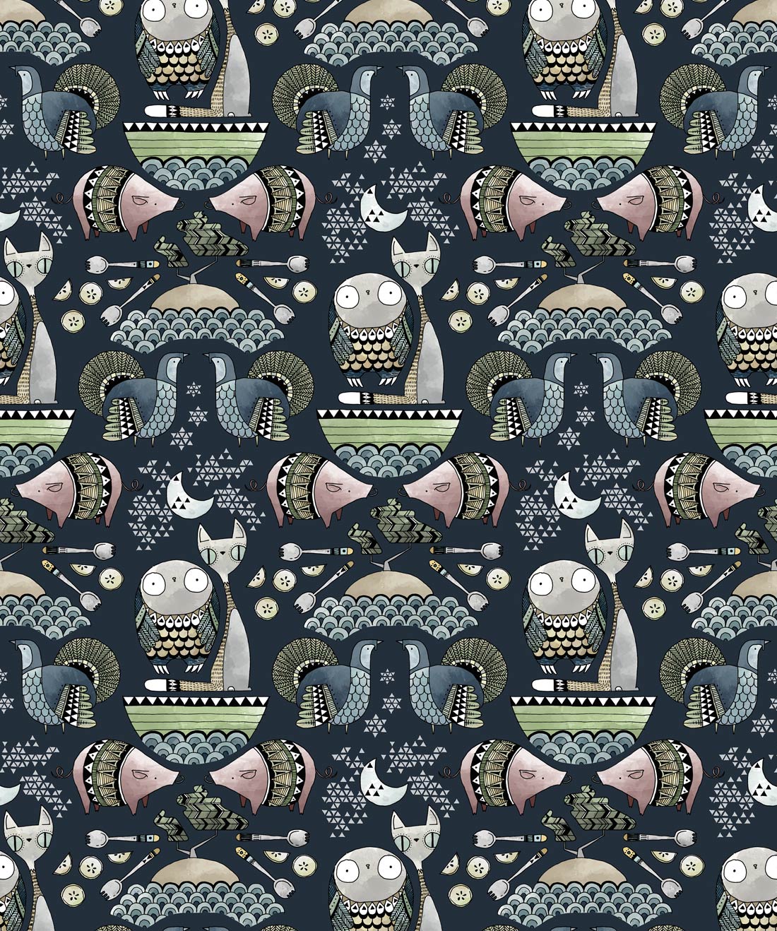 The Owl & The Pussycat Wallpaper • Wallpaper Republic • Swatch