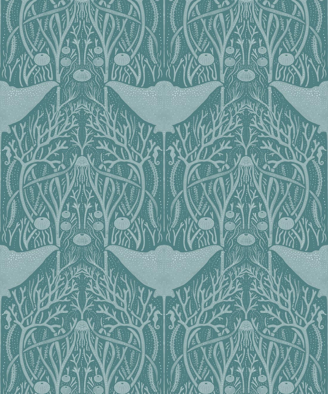 Manta Ray Wallpaper • Floral Wallpaper • Teal • Swatch