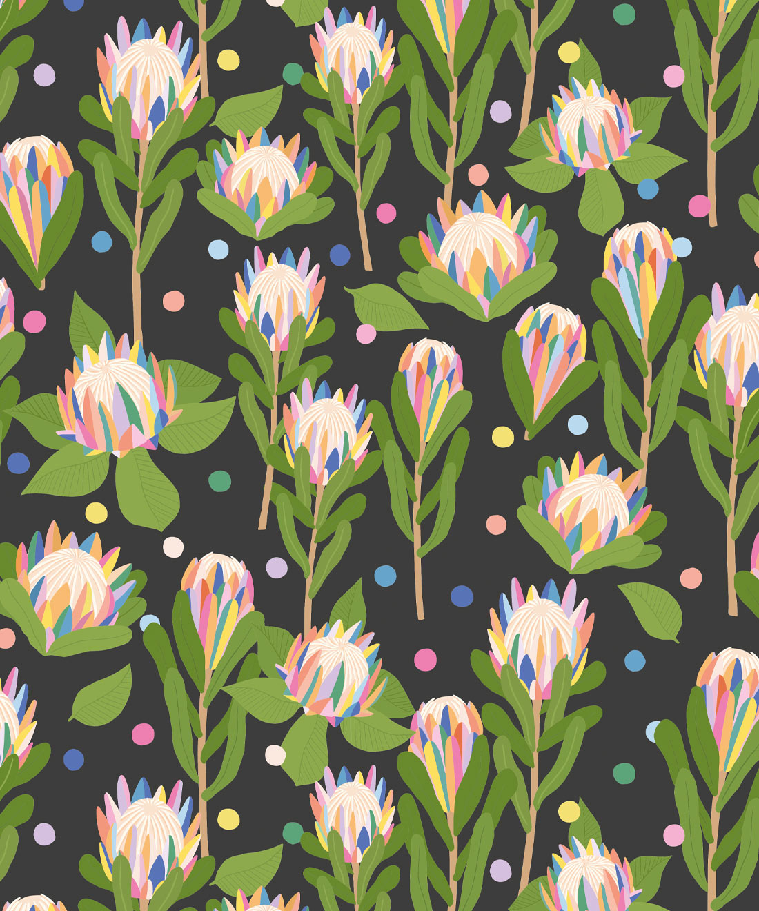 Protea Party Wallpaper • Brook Gossen • Fruity Black • Swatch