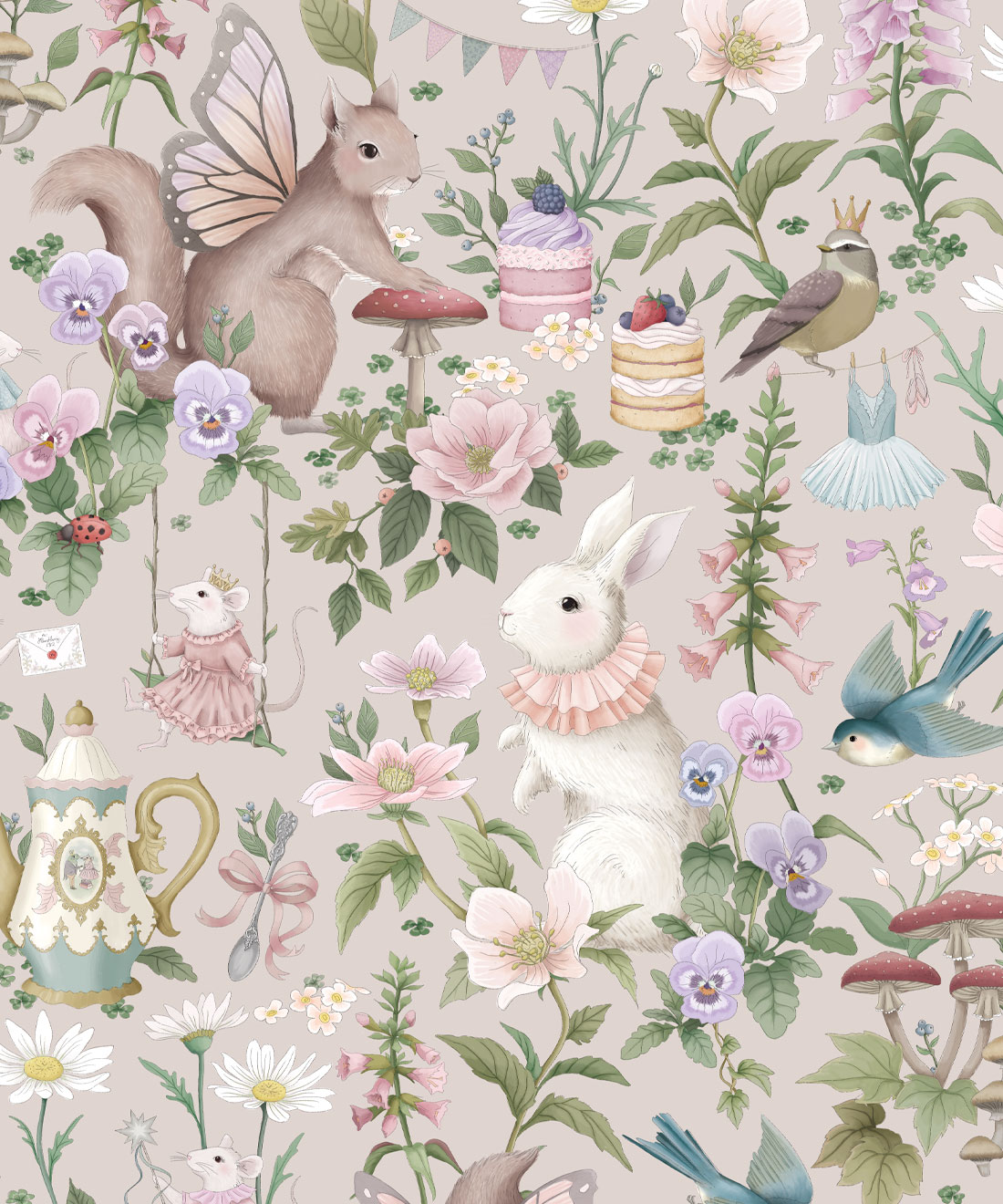 Garden Party Wallpaper • Fleur Harris • Soft Warm Gray • Swatch