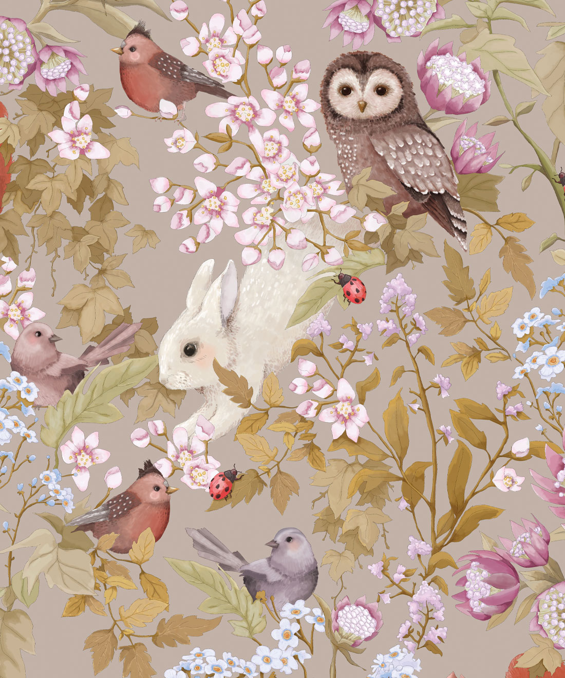 Woodlands Wallpaper • Fleur Harris • Taupe Grey • Swatch
