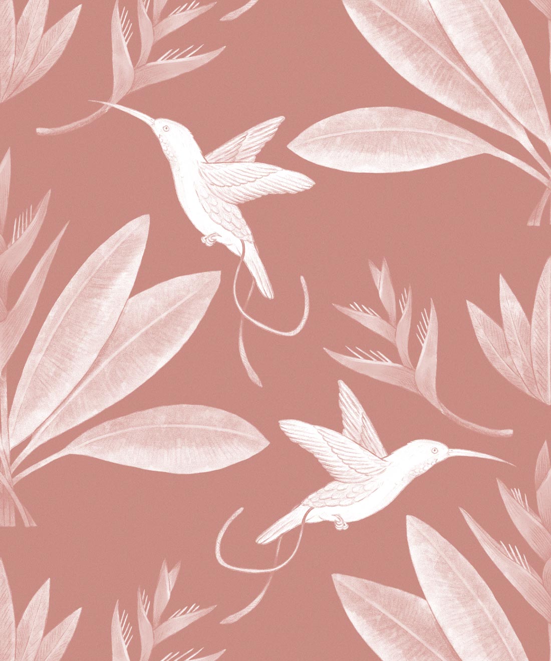 Hummingbirds & Heliconias Wallpaper • Allira Tee • Rust • Swatch