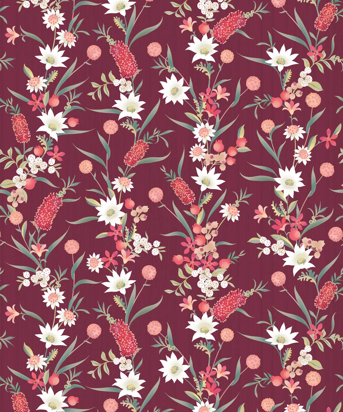 Bottlebrush Wallpaper • Eloise Short • Maroon • Swatch