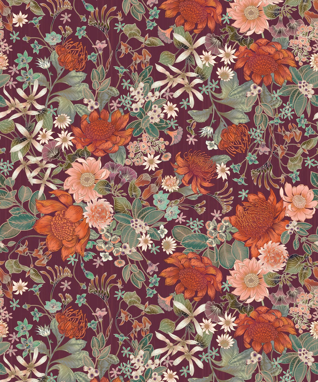 Bouquet Wallpaper • Eloise Short • Mulberry • Swatch