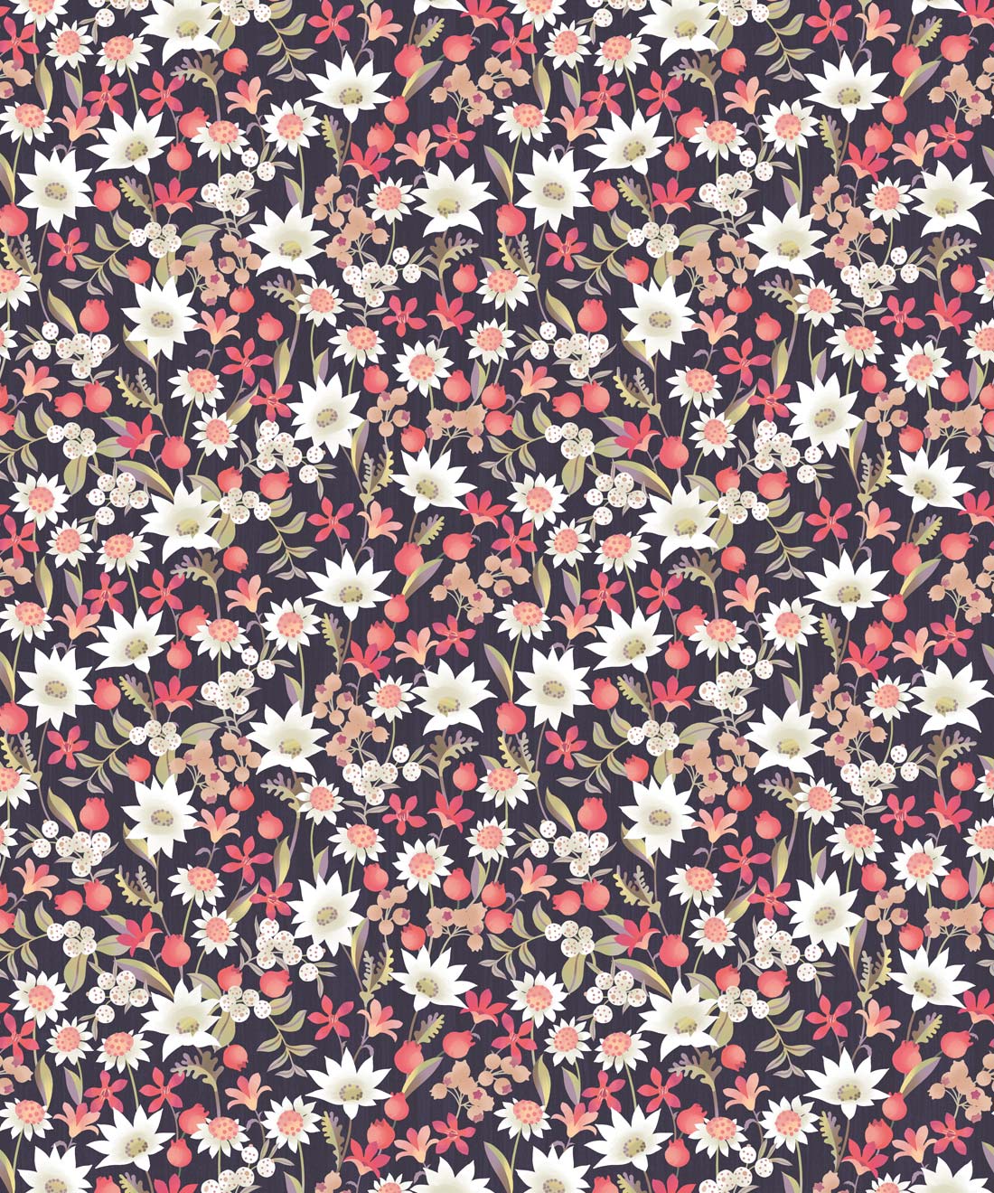 Flannel Flowers Wallpaper • Eloise Short • Red Night • Swatch
