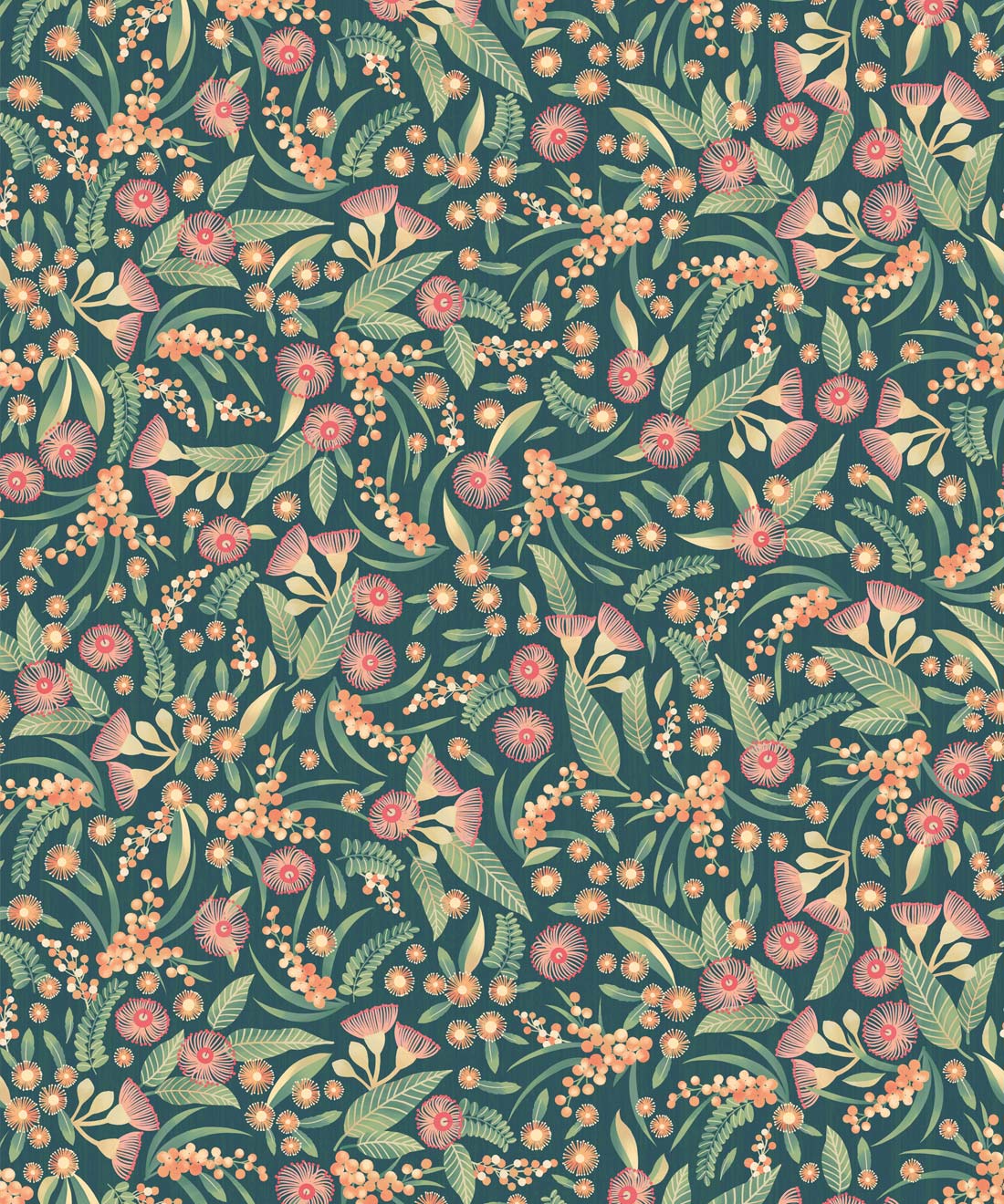 Gum Blossoms Wallpaper • Eloise Short • Teal Green • Swatch