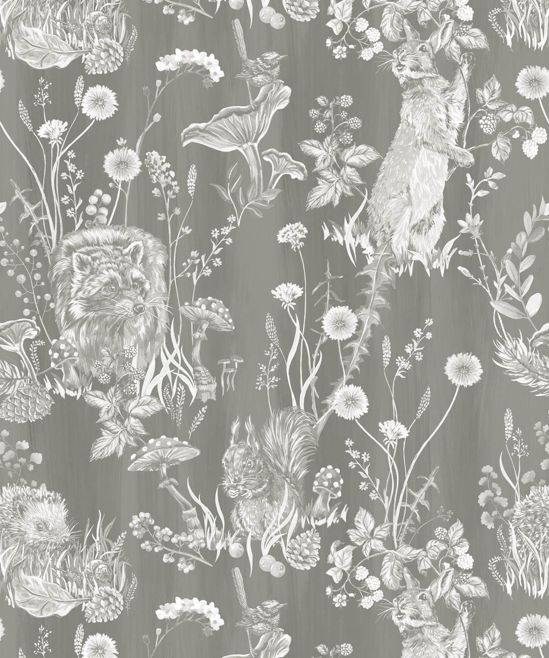 Woodland Friends Wallpaper • Iryna Ruggeri • Gray • Swatch