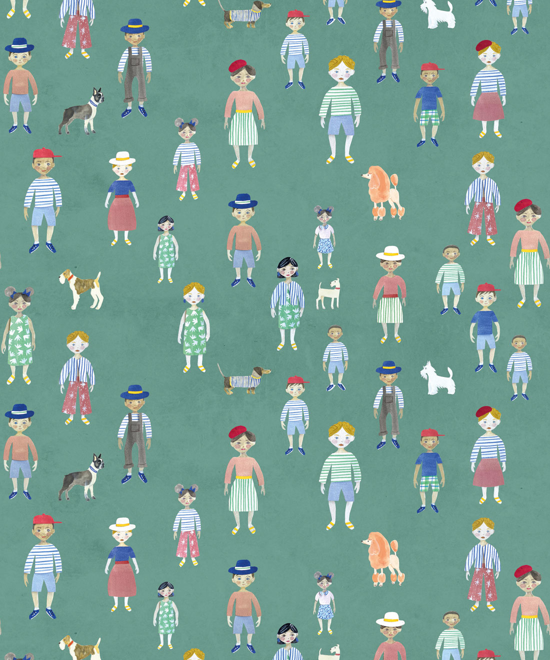 Paper Dolls Wallpaper • Bethany Linz • Turquoise • Swatch