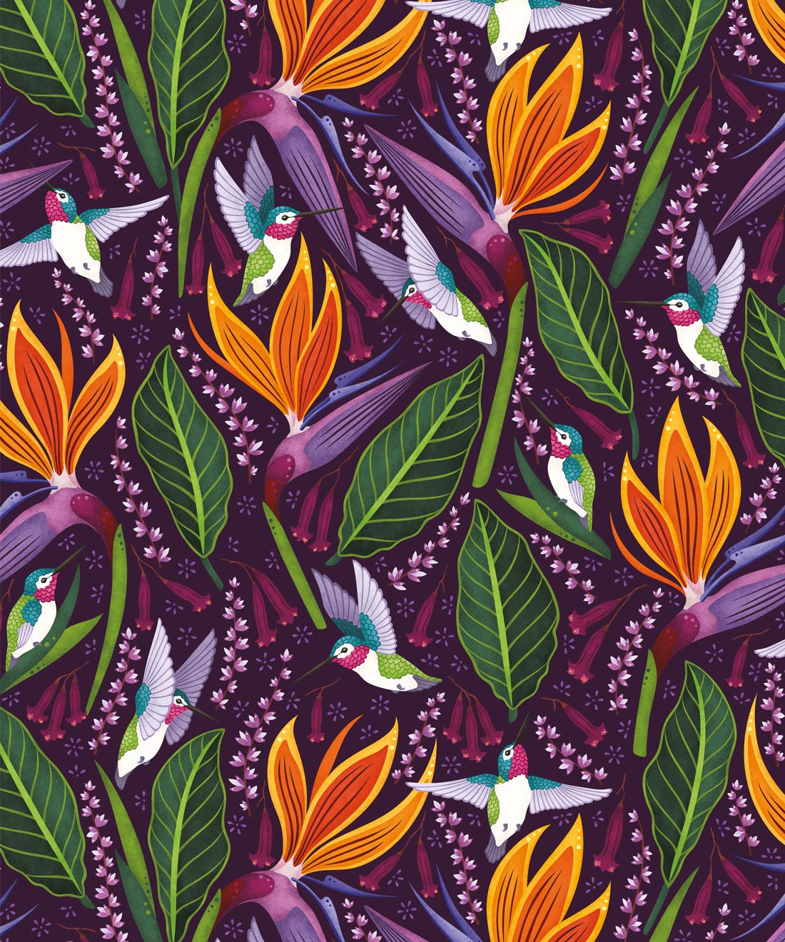 Hummingbirds Wallpaper • Wallpaper Republic • Purple • Swatch
