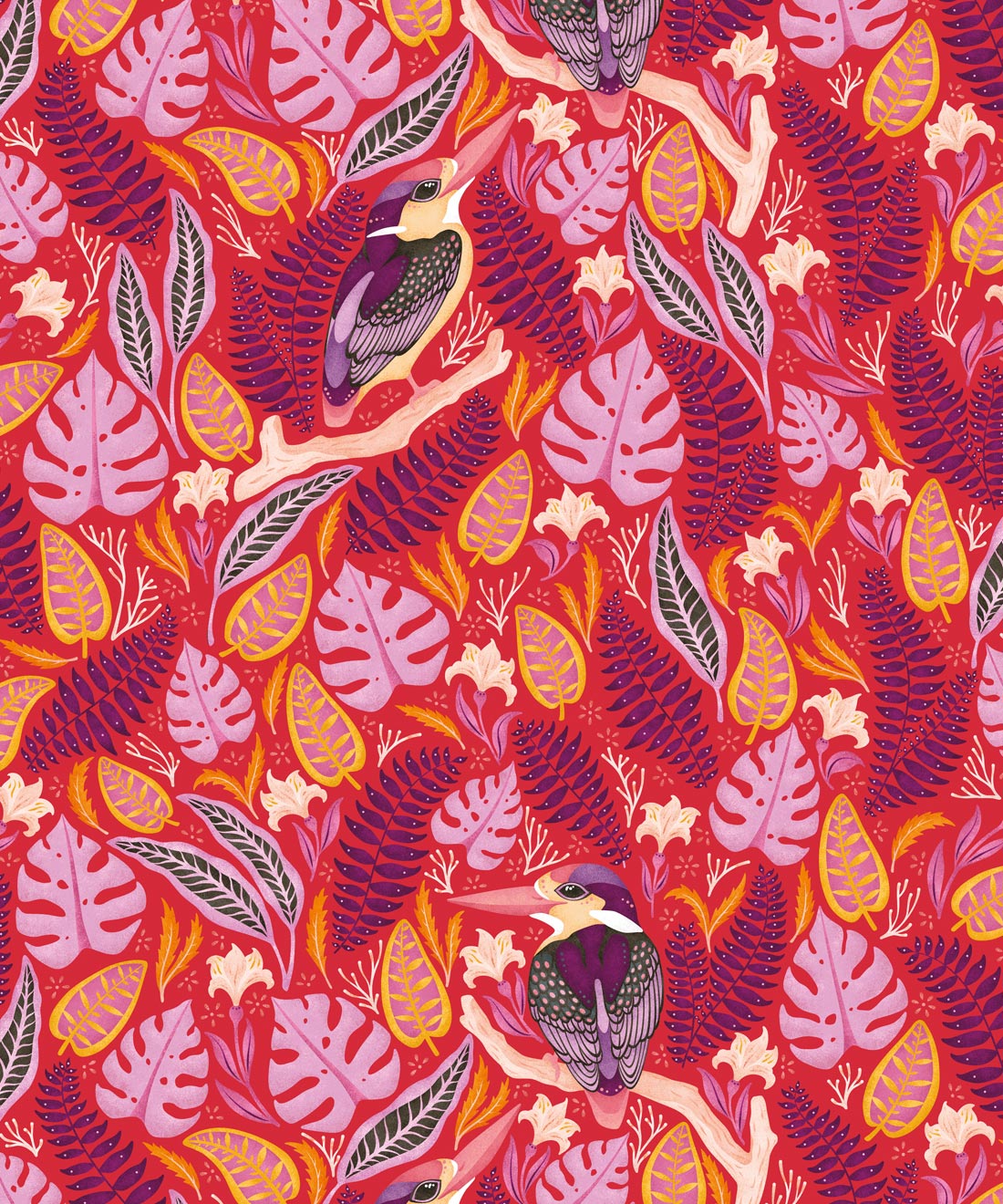 Exotic Kingfishers Wallpaper • Wallpaper Republic • Pink • Swatch
