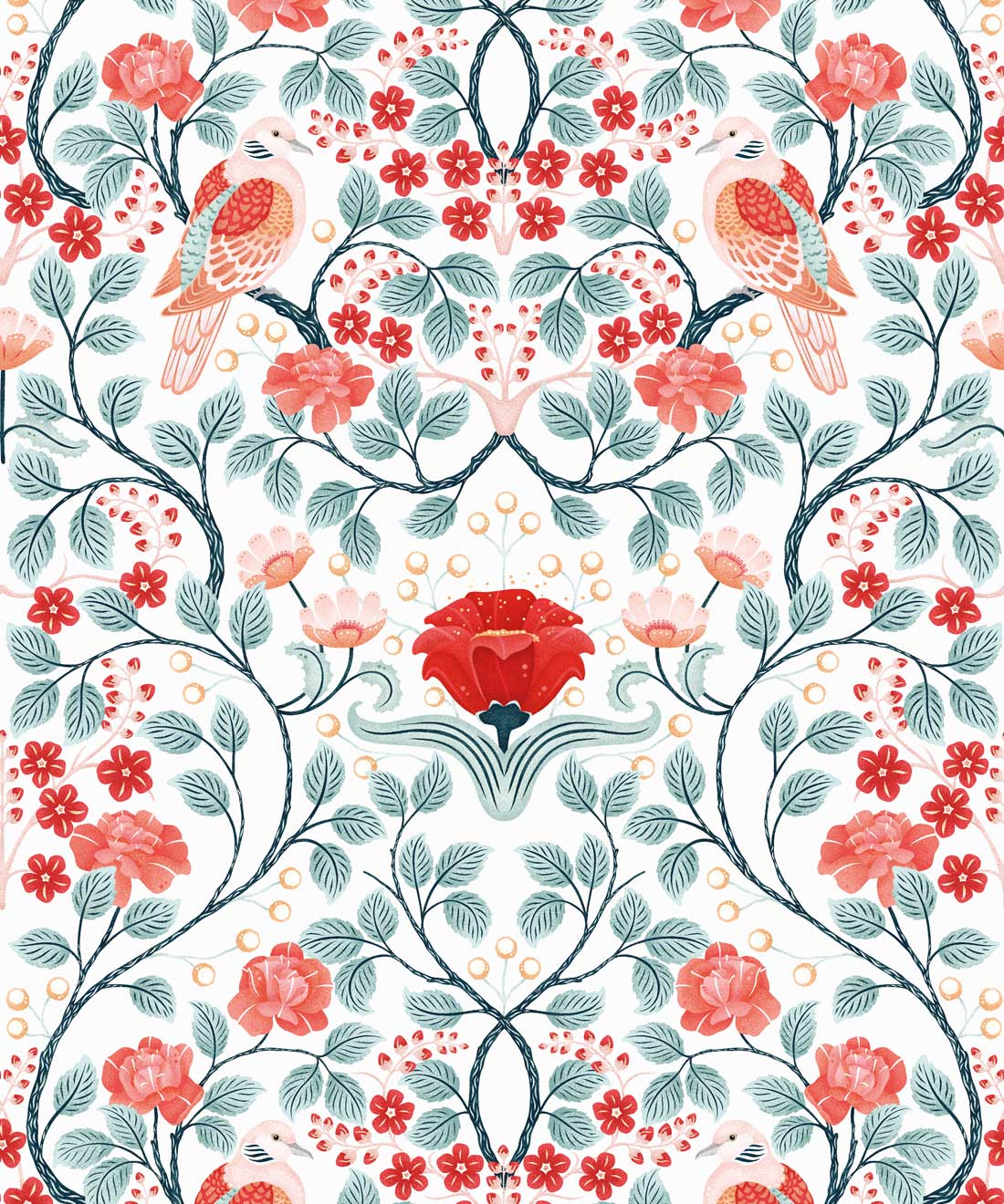 Turtle Doves Wallpaper • Wallpaper Republic • Peppermint Swirl • Swatch