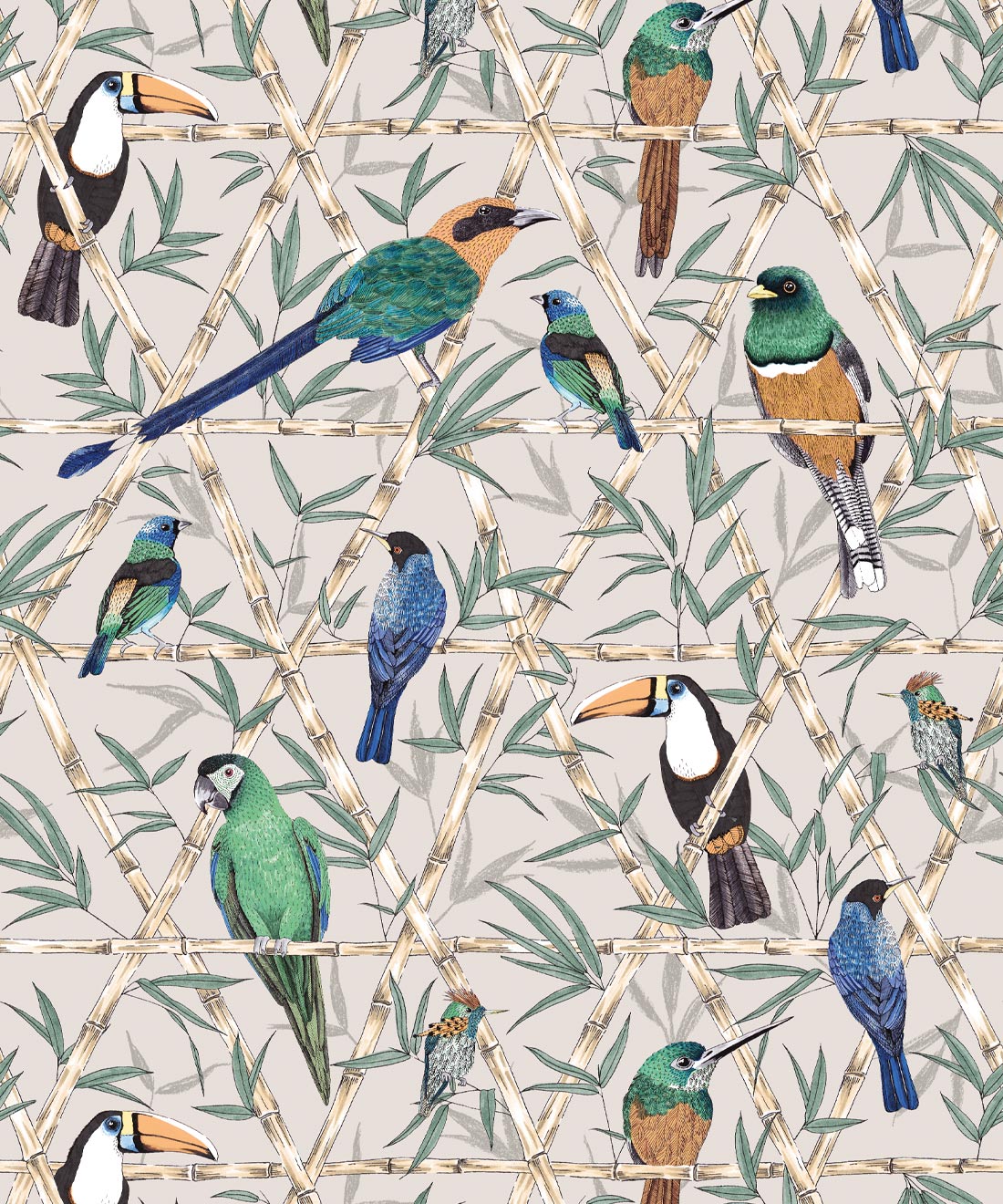Bamboo Birds Wallpaper • Wallpaper Republic • Mushroom • Swatch