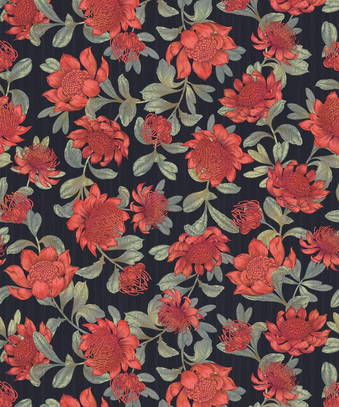 Waratah Wallpaper • Eloise Short • Slate • Swatch