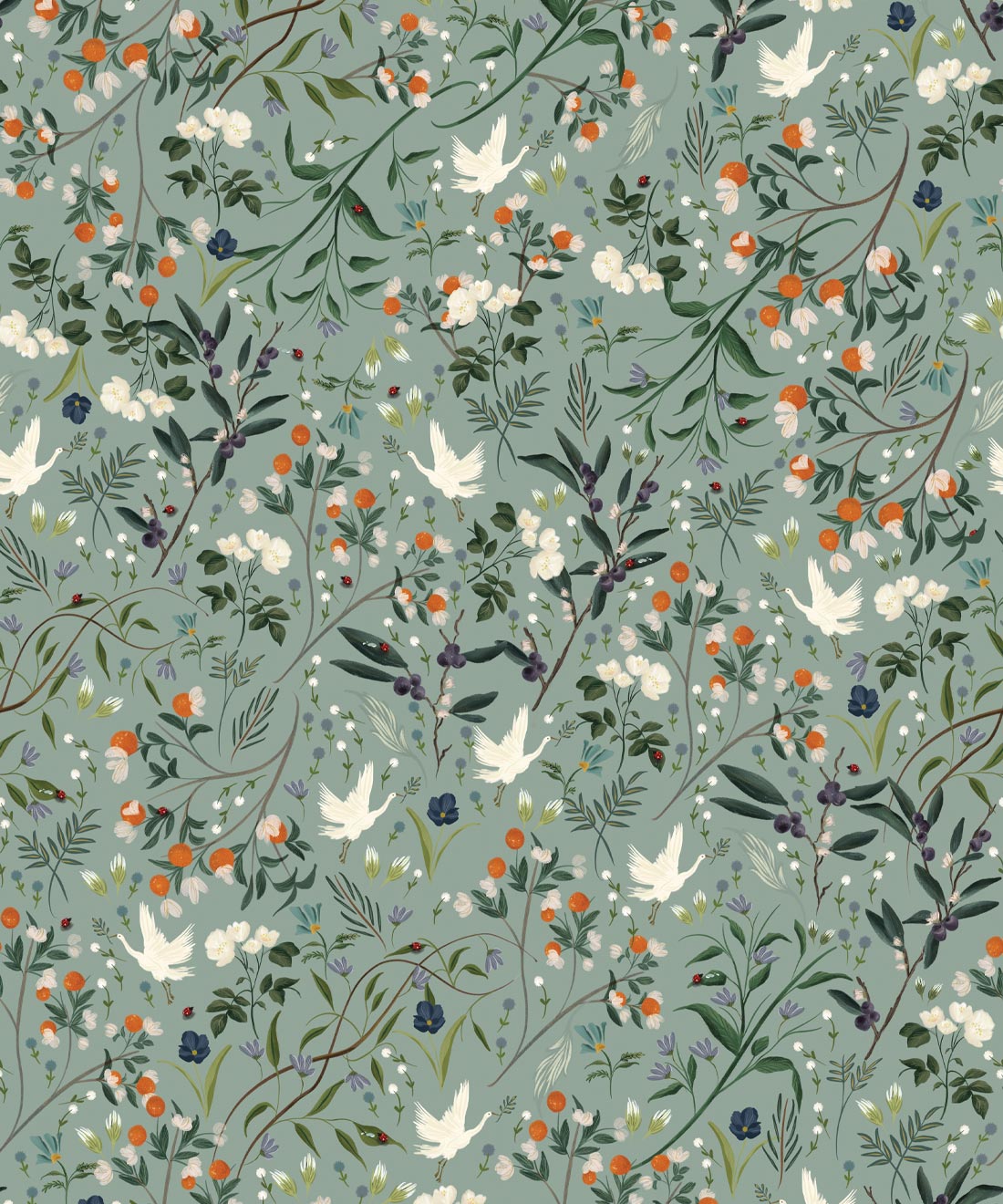 Bespoke Cranes Wallpaper • Bespoke Letterpress • Blue • Swatch