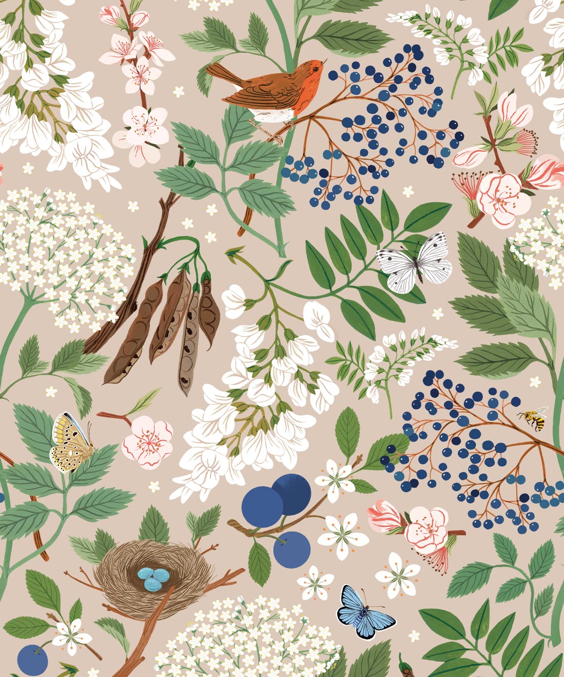 Flowering Trees Wallpaper • Bespoke Letterpress • Linen • Swatch