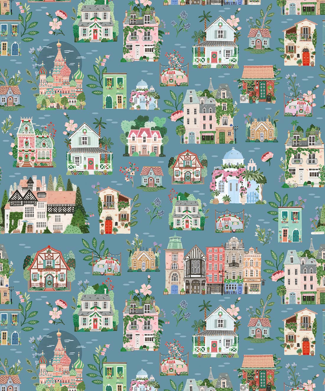 Around The World Wallpaper • Bespoke Letterpress • French Blue • Swatch