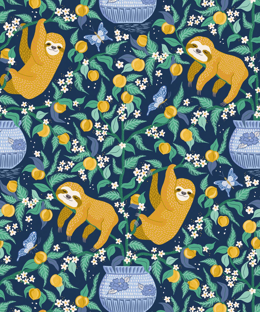 Sloth Wallpaper • Bespoke Letterpress • Midnight • Swatch