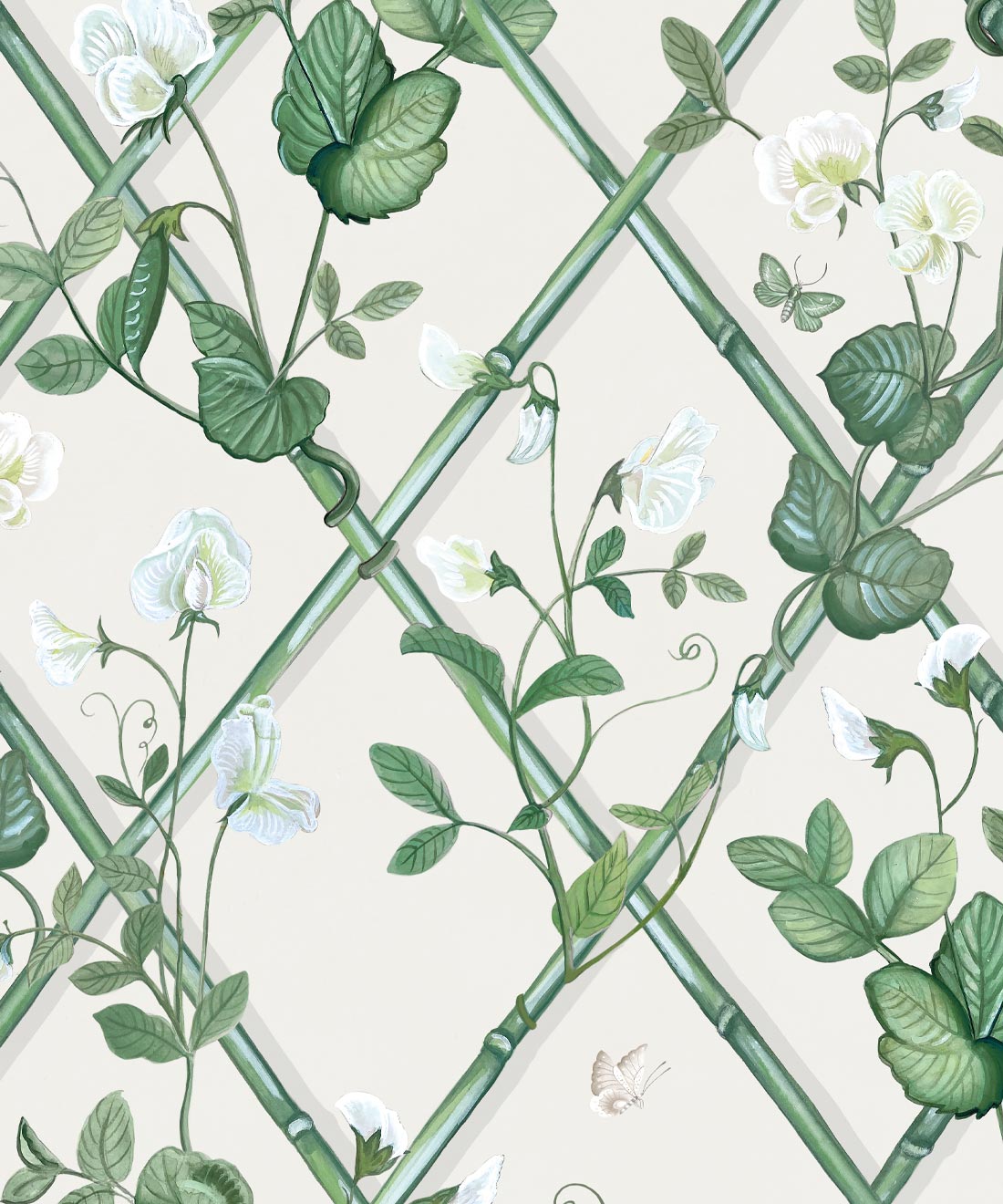 Grande Climbing Sweet Pea Wallpaper • Maine House Interiors • Irish Linen • Swatch