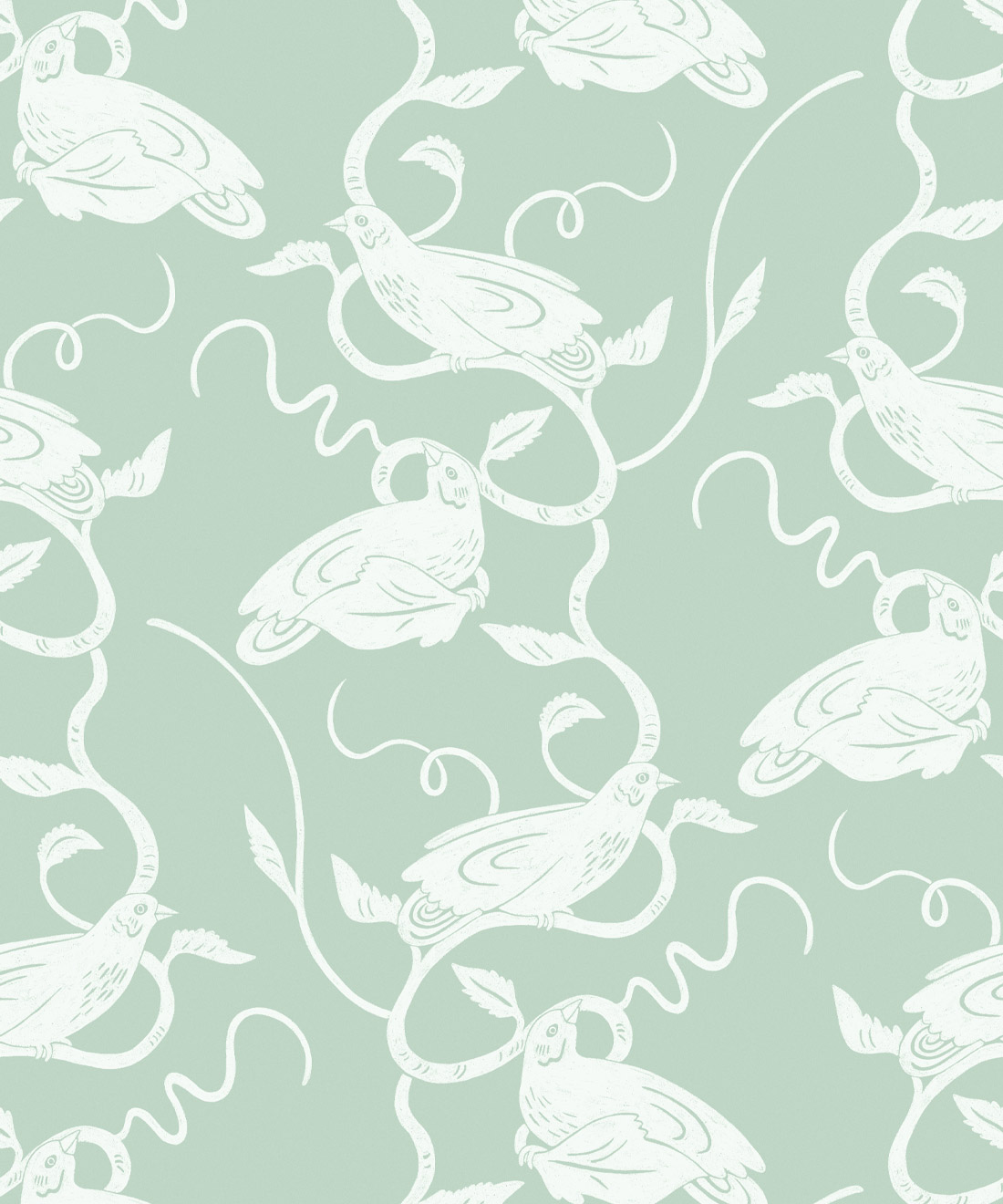 Birds On Vines Wallpaper • Wallpaper Republic • Olive • Swatch