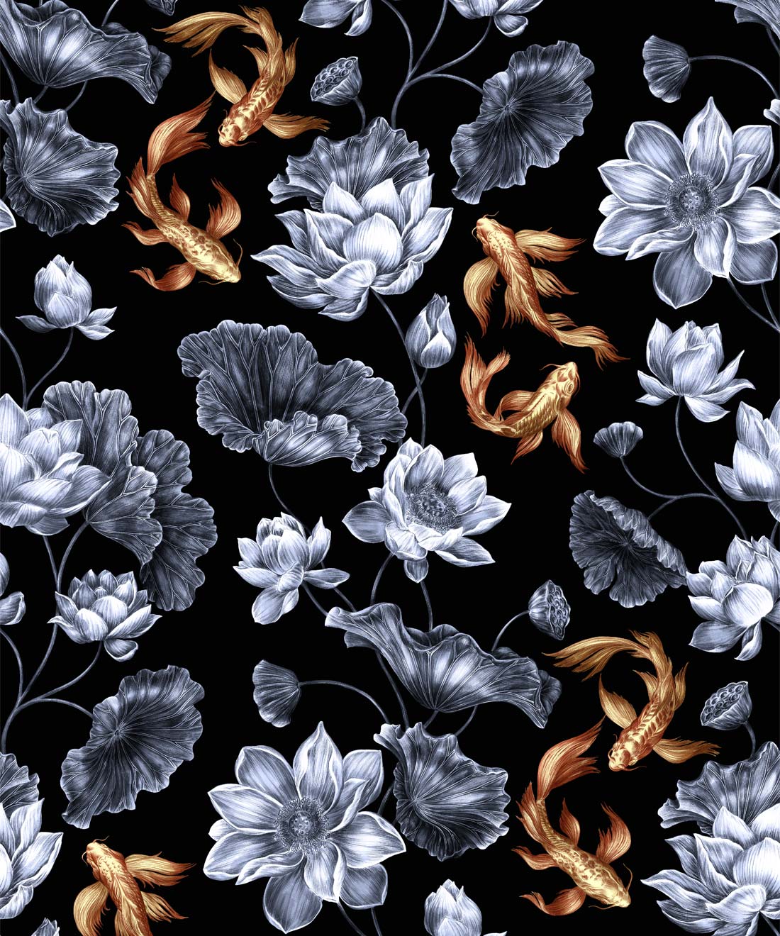 Golden Koi Wallpaper • Iryna Ruggeri • Black • Swatch