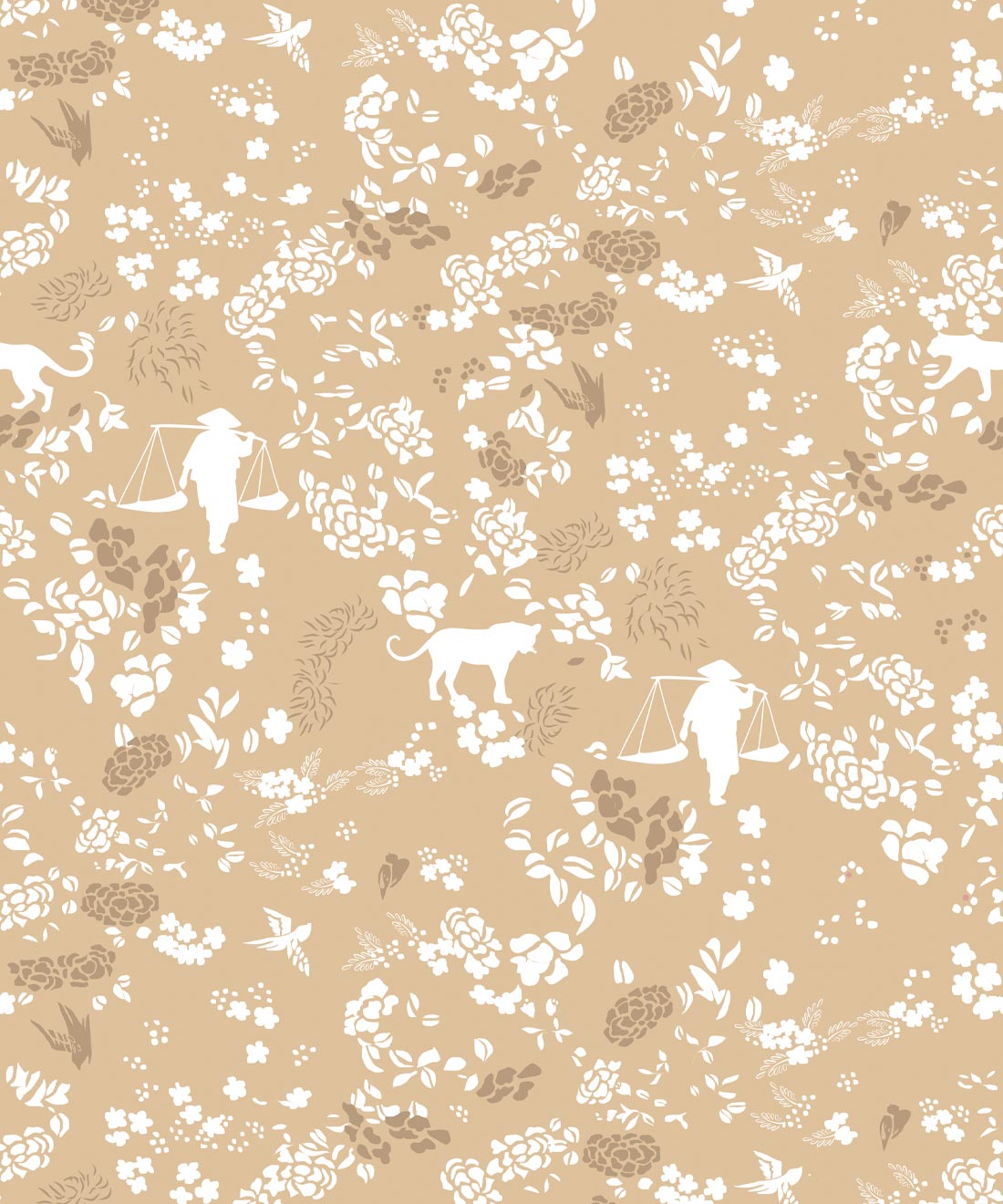 Vintage Floral Wallpaper • Maeve Oliver • Honey Peach • Swatch