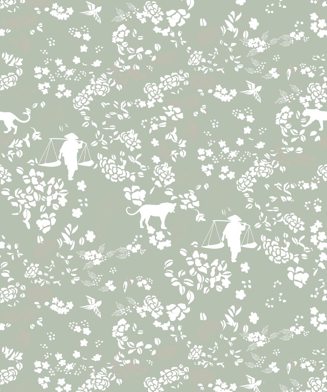Vintage Floral Wallpaper • Maeve Oliver • Seafoam • Swatch