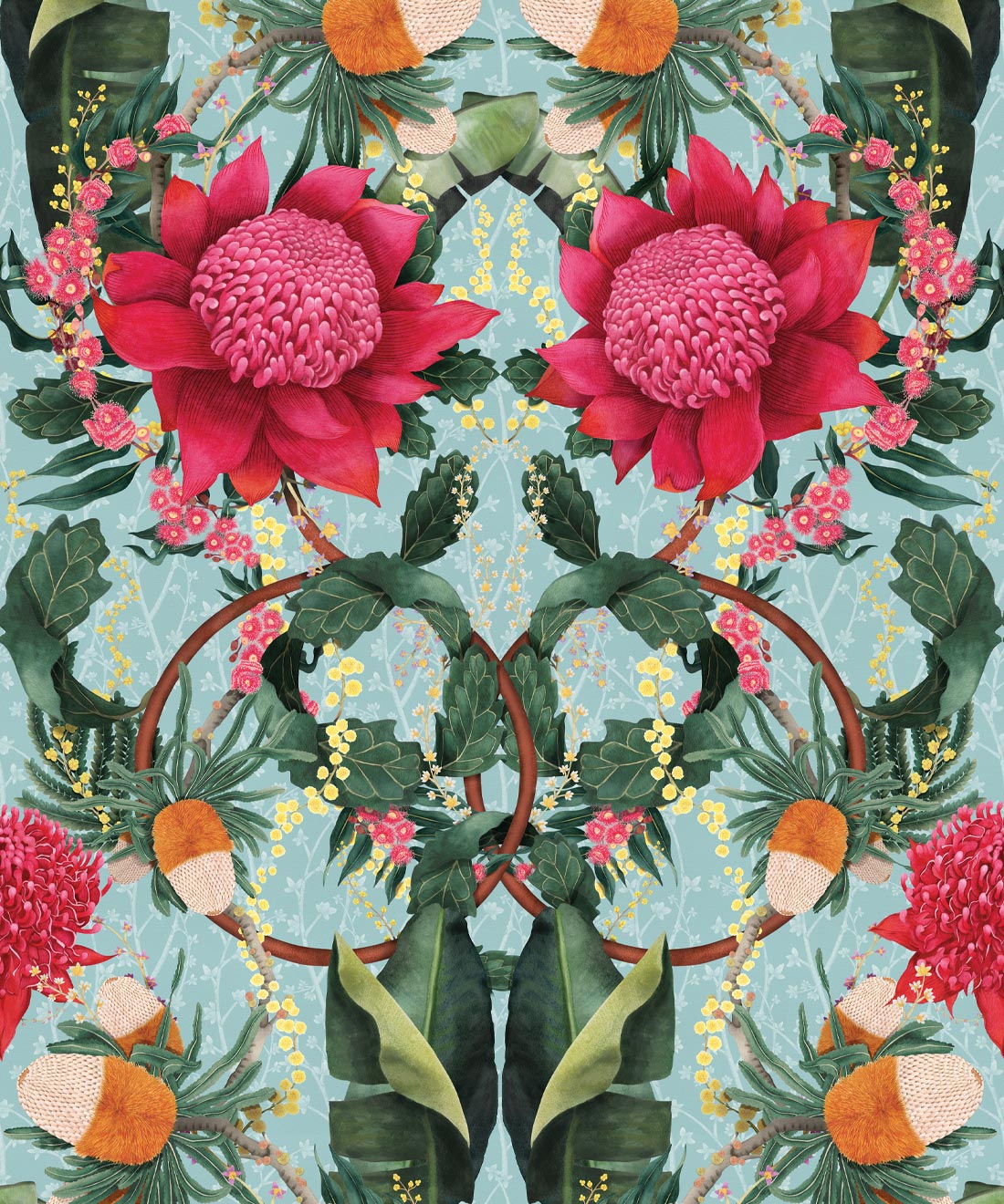 Waratah Medley Wallpaper • Kingdom Home • Sky • Swatch