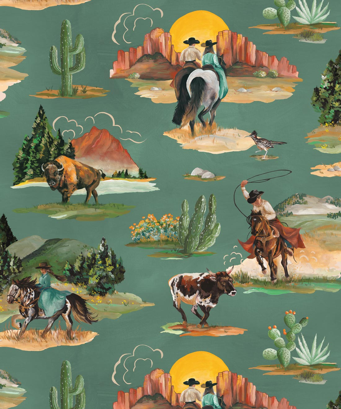 Frontier Wallpaper • Milton & King Studio • Turquoise • Swatch