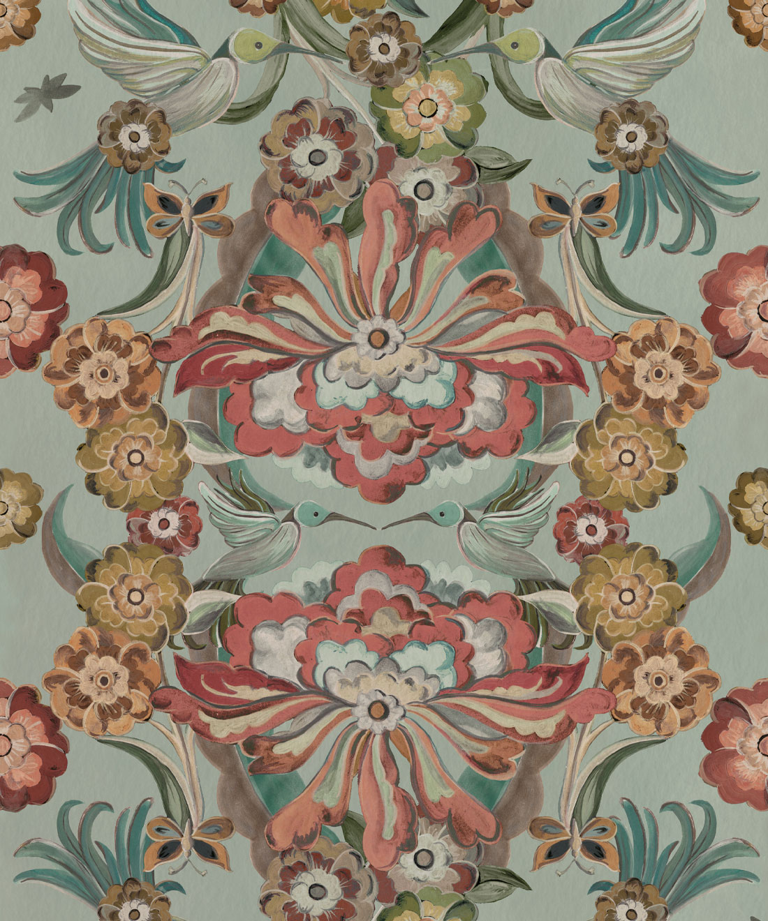 Hummingbird Garden Wallpaper • House of Heras • Ice Blue • Swatch
