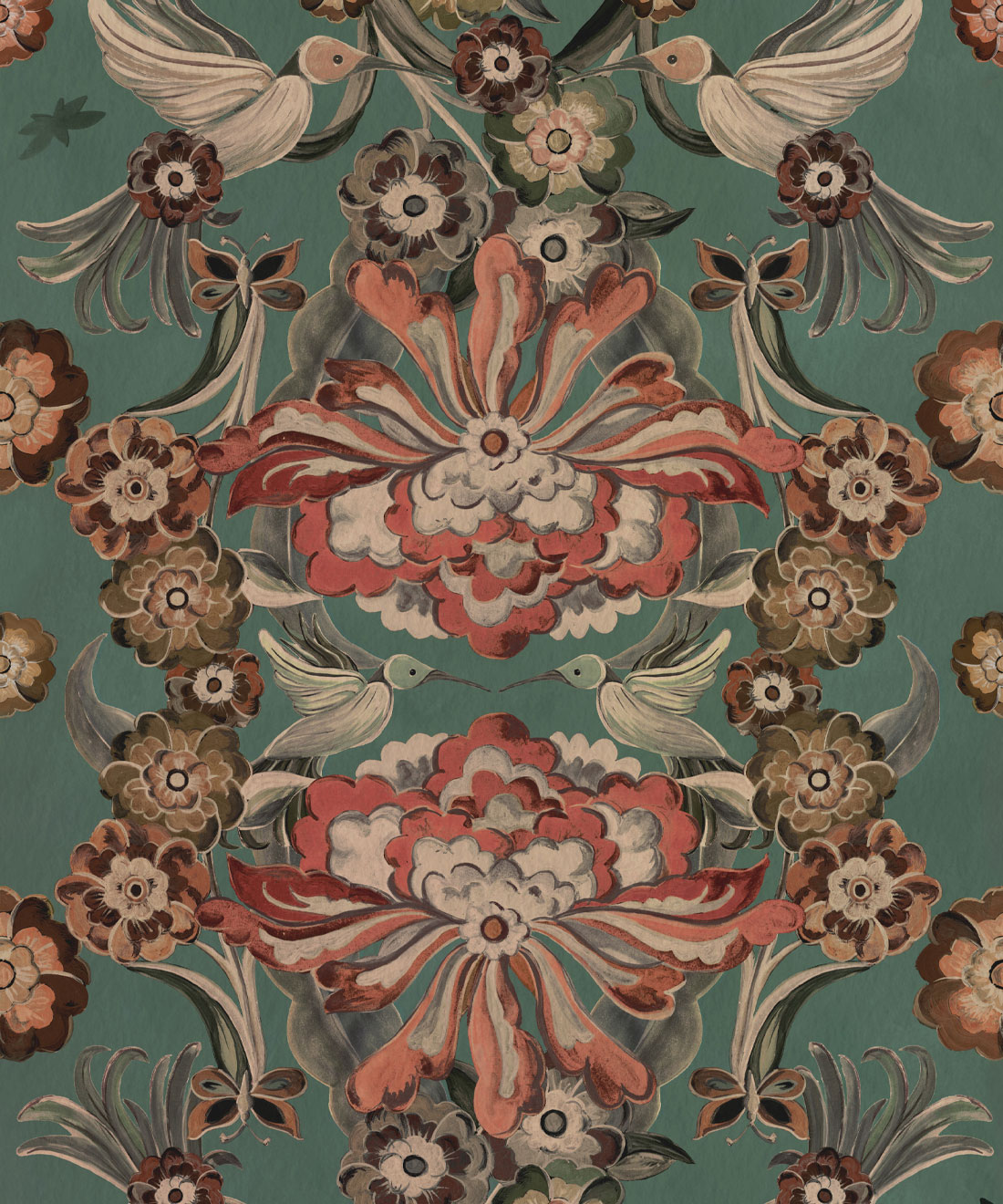 Hummingbird Garden Wallpaper • House of Heras • Teal • Swatch