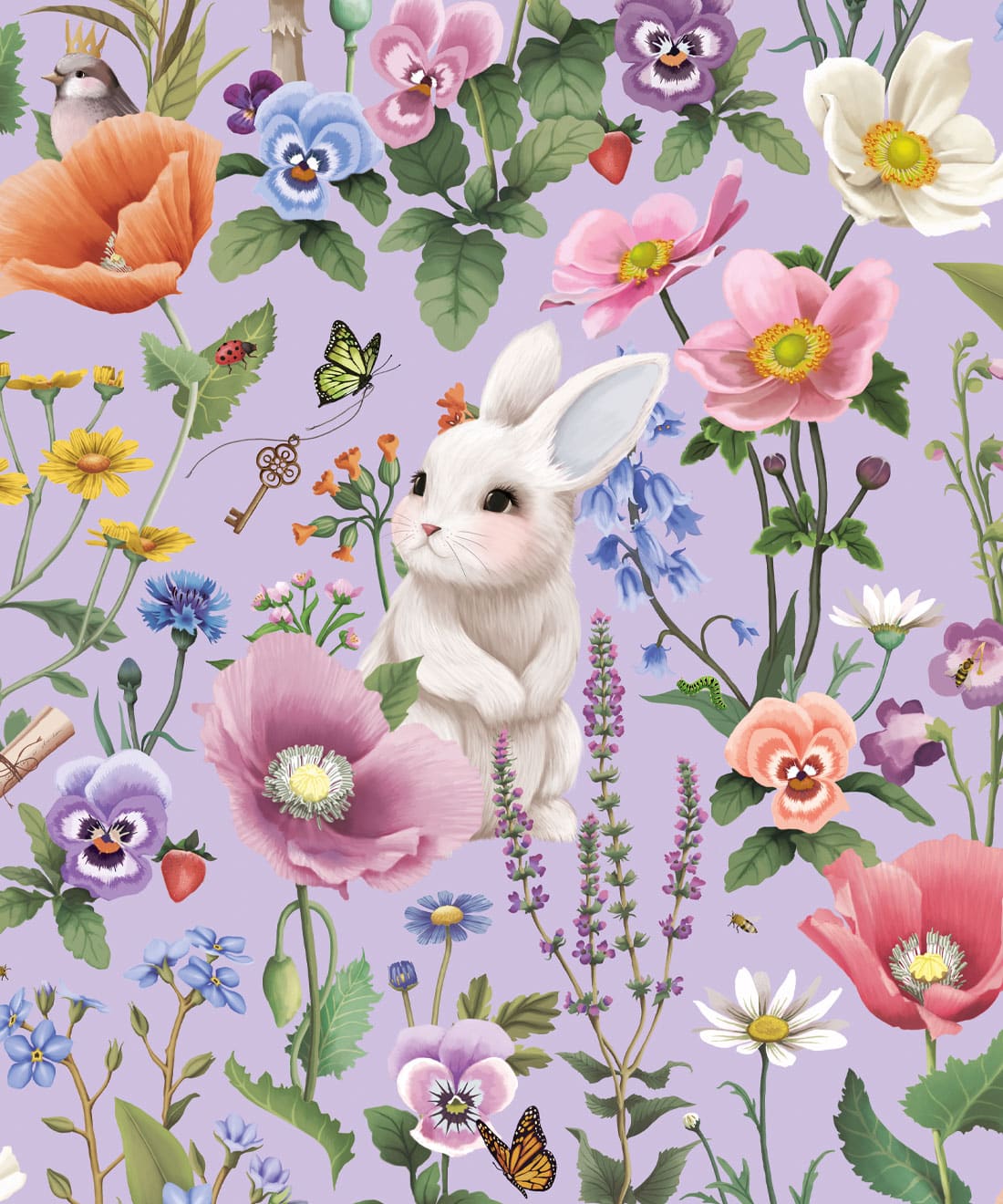 Garden of Bunnies Wallpaper • Fleur Harris • Lilac • Swatch