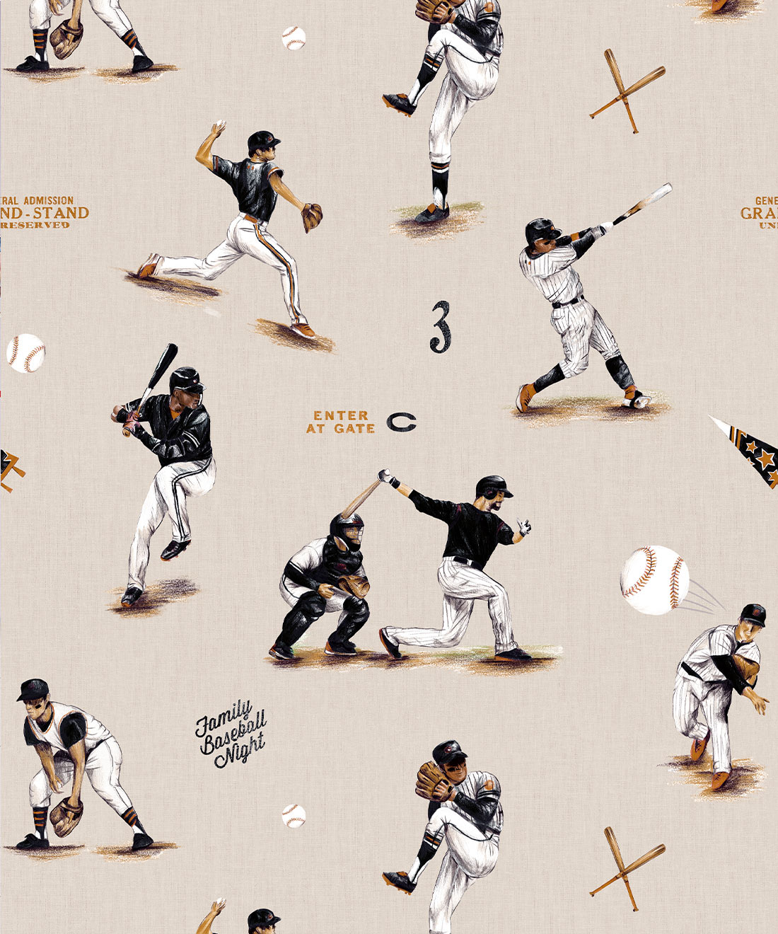 Baseball Wallpaper • Milton & King Studio • Orange Nation • Swatch