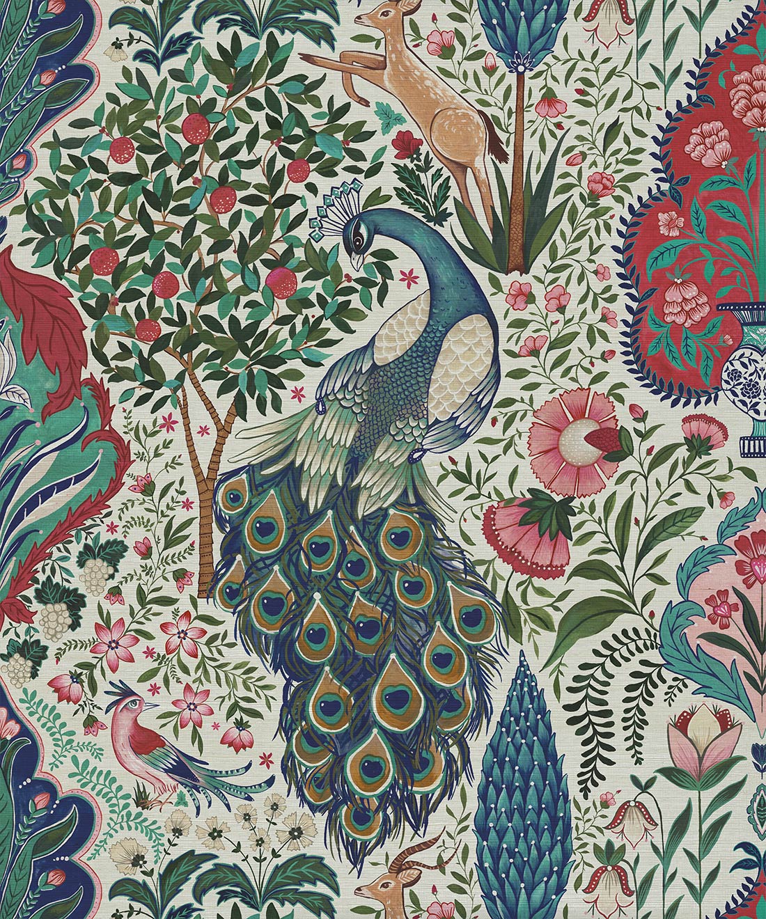 Peacock Garden Grasscloth Wallpaper • Trade Exclusive • Ruby • Swatch