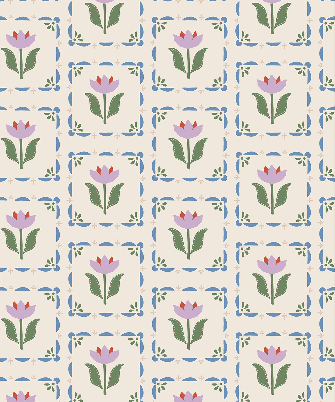 Flora Wallpaper • Gray Benko • Lavender & Green • Swatch