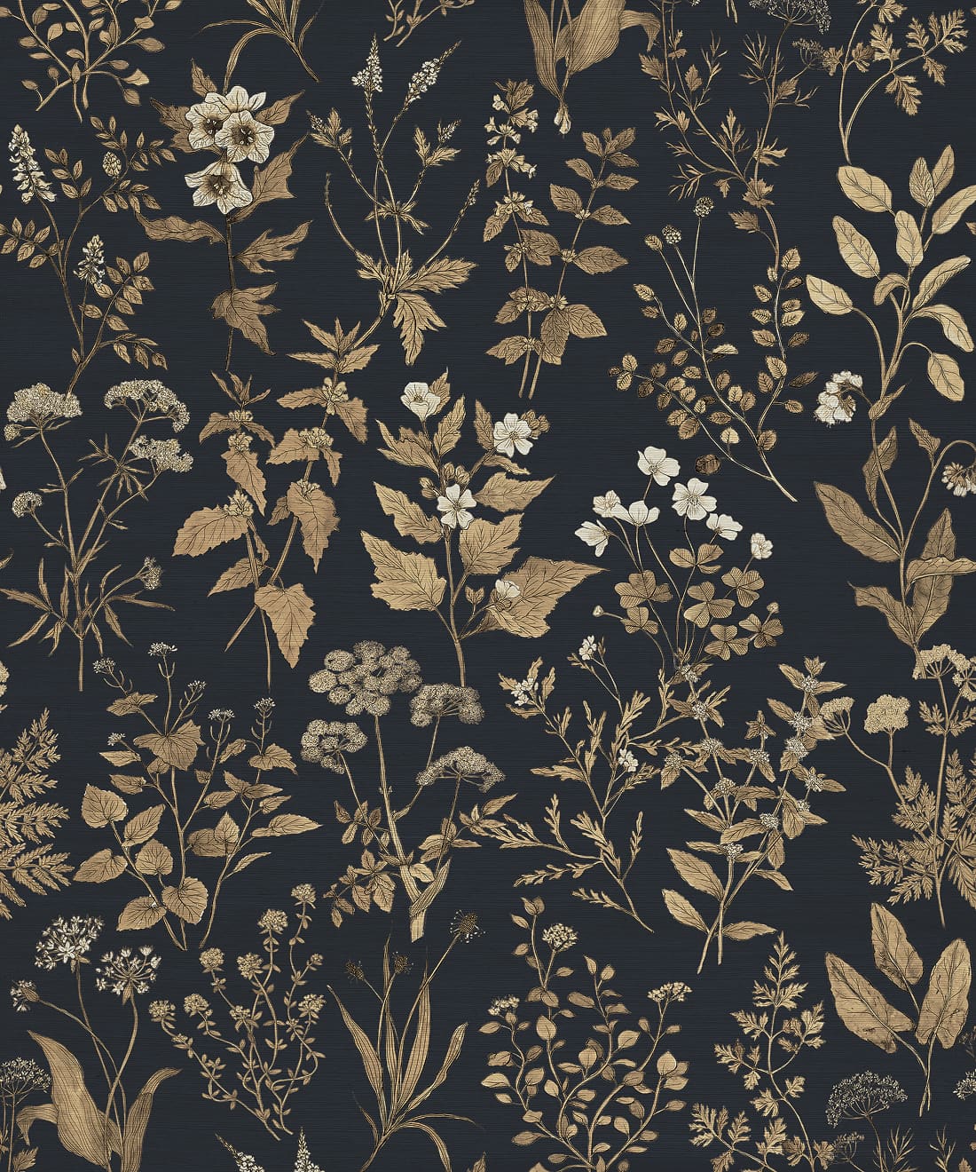 Herbarium Antique Grasscloth Wallpaper • Hackney & Co • Dark Navy • Swatch